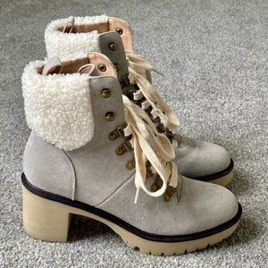 Heeled Shearling Lace Up Boot Size 6.5